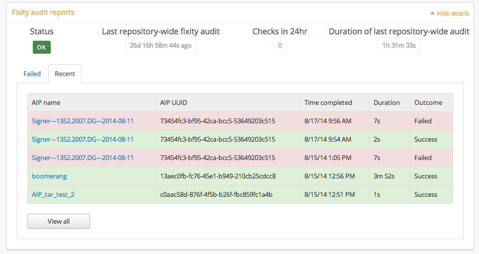 Screenshot of a fictional fixity audit