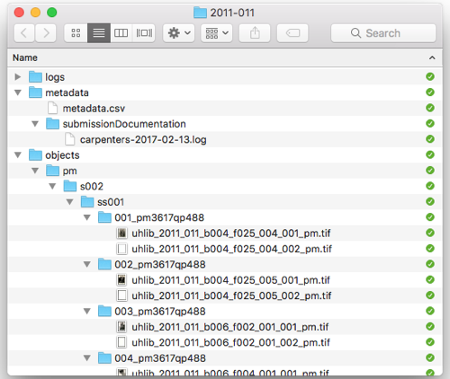 A screenshot of a SIP containing nested folders, which mimic the hierarchy of a finding aid.