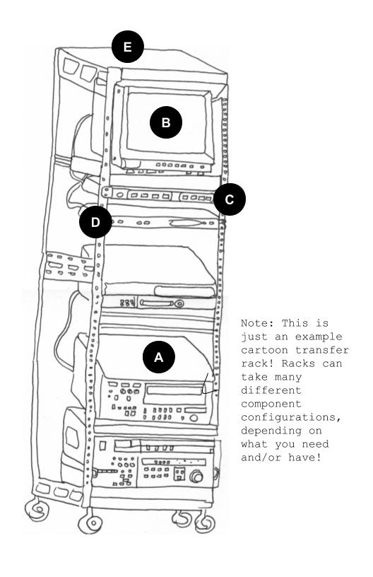 Black and white illustration of a transfer rack